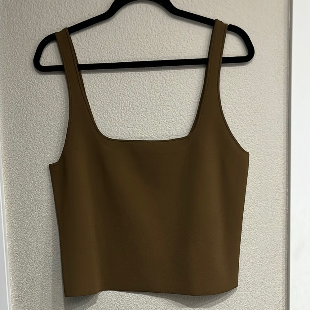 Vince Olive Green Sleeveless Fitted Crop Tank